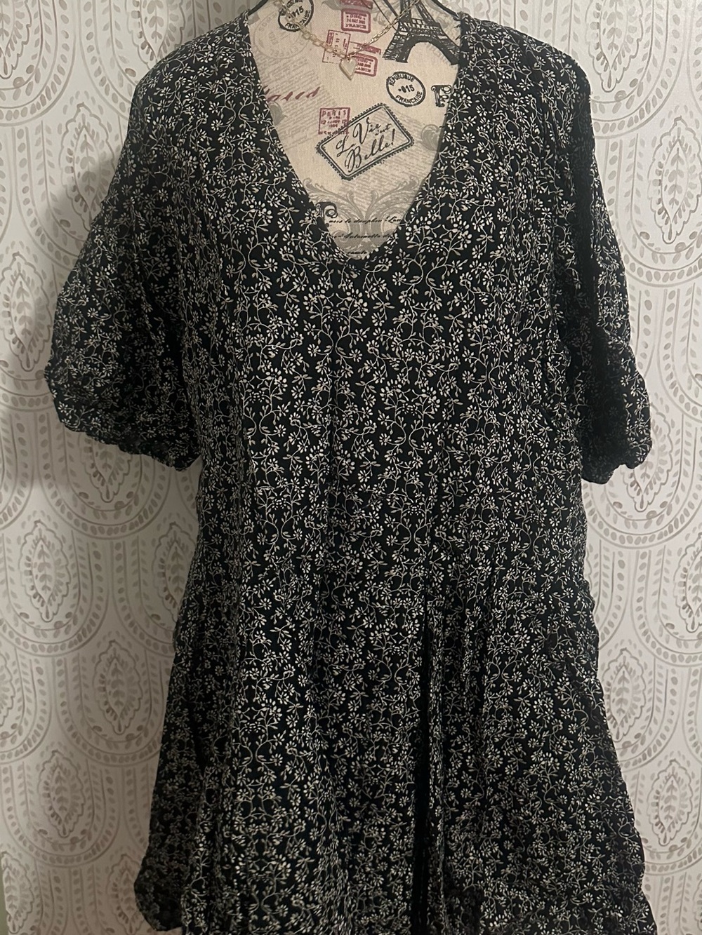 Universal Thread Black Mini Dress with White Floral Print